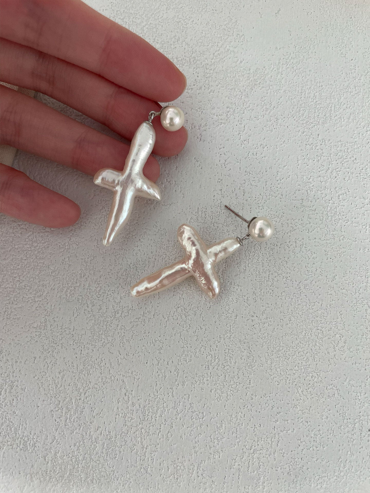 White Cross Baroque Drop Earrings