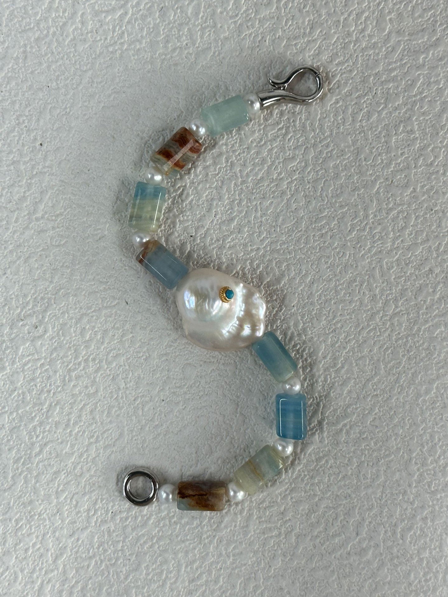 Turquoise Inlay Baroque Pearl & Calcite Bracelet