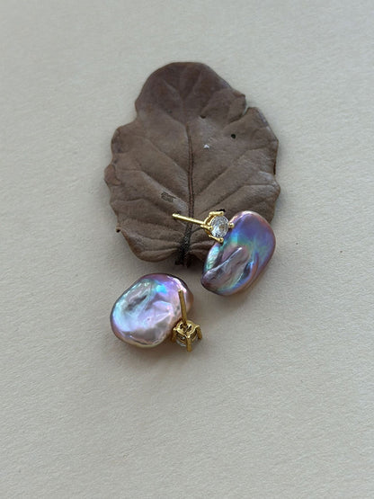 Princess Diana-Style Purple Baroque Pearl & CZ Drop Earrings