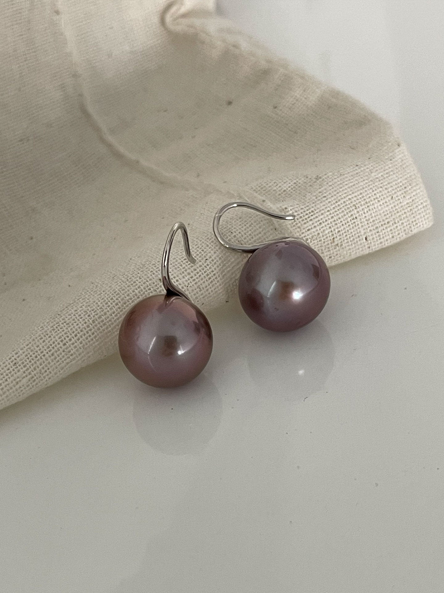 12mm Round Purple Edison Pearl Drop Earrings