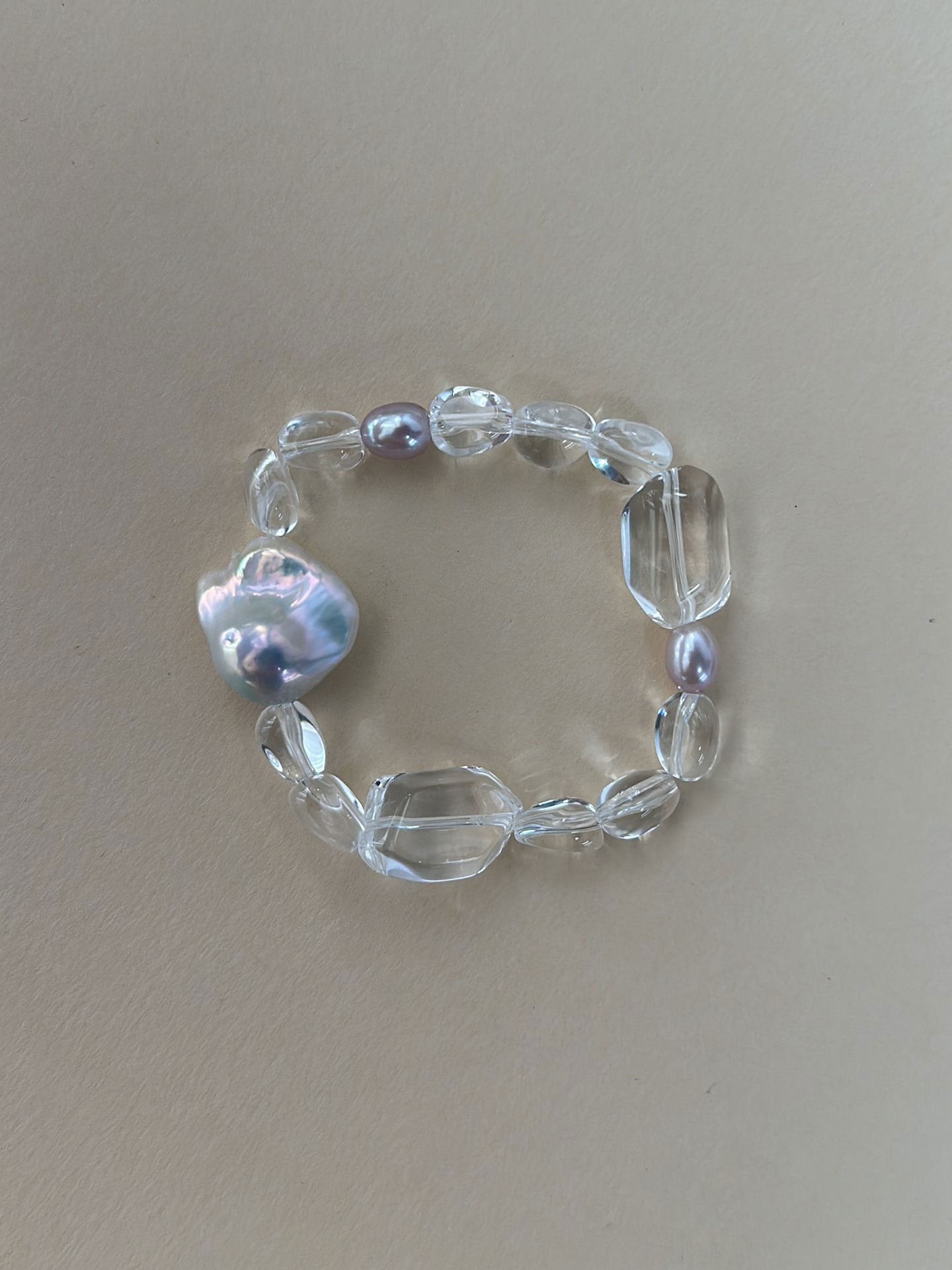 Irregular Clear Quartz & Baroque Pearl Stretch Bracelet