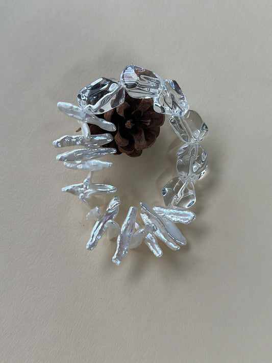 Wave & Ice — Clear Quartz & Baroque Pearl Bracelet