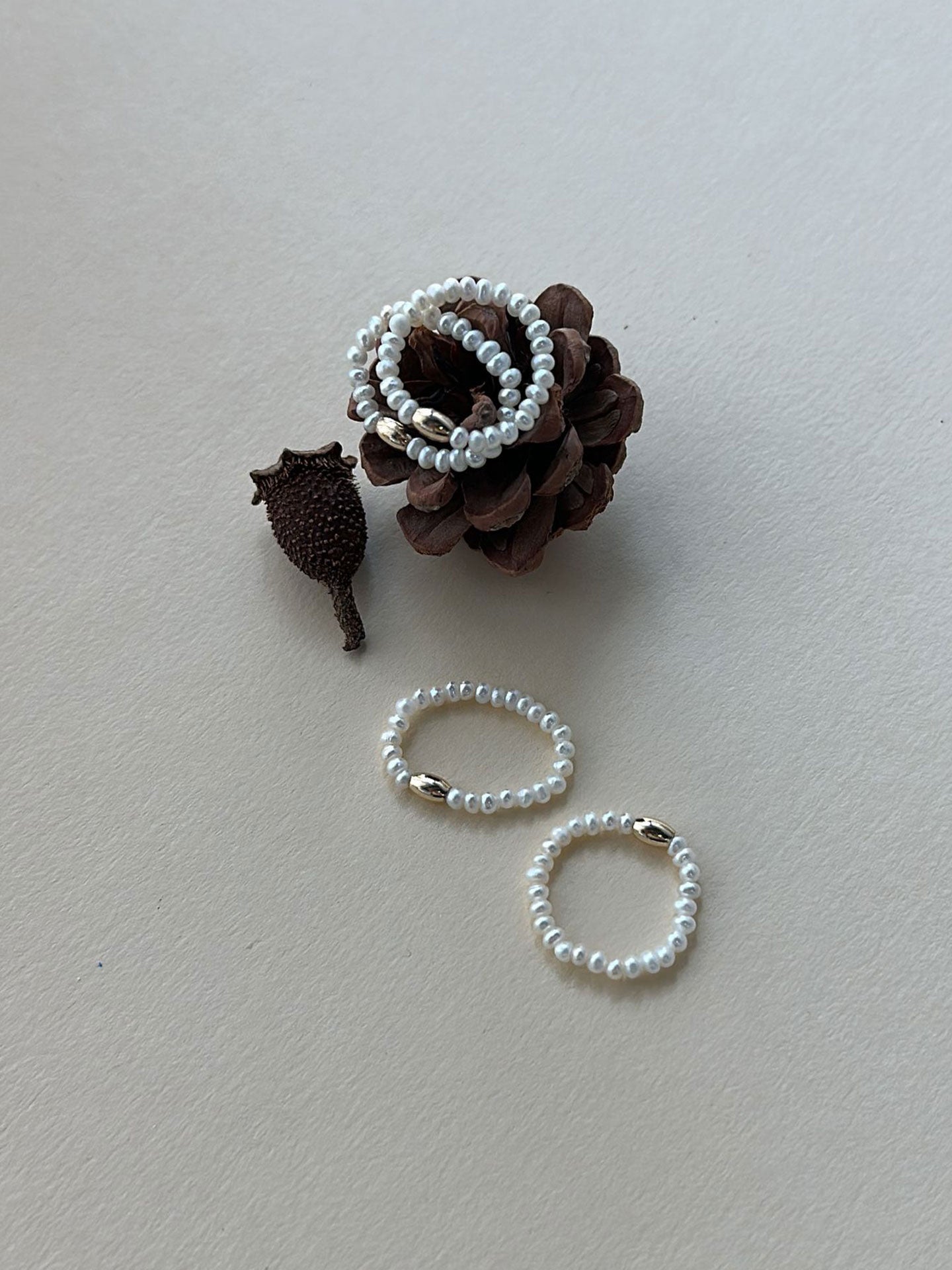 Pearl & 18K Gold-Plated Oval Bead Stretch Ring