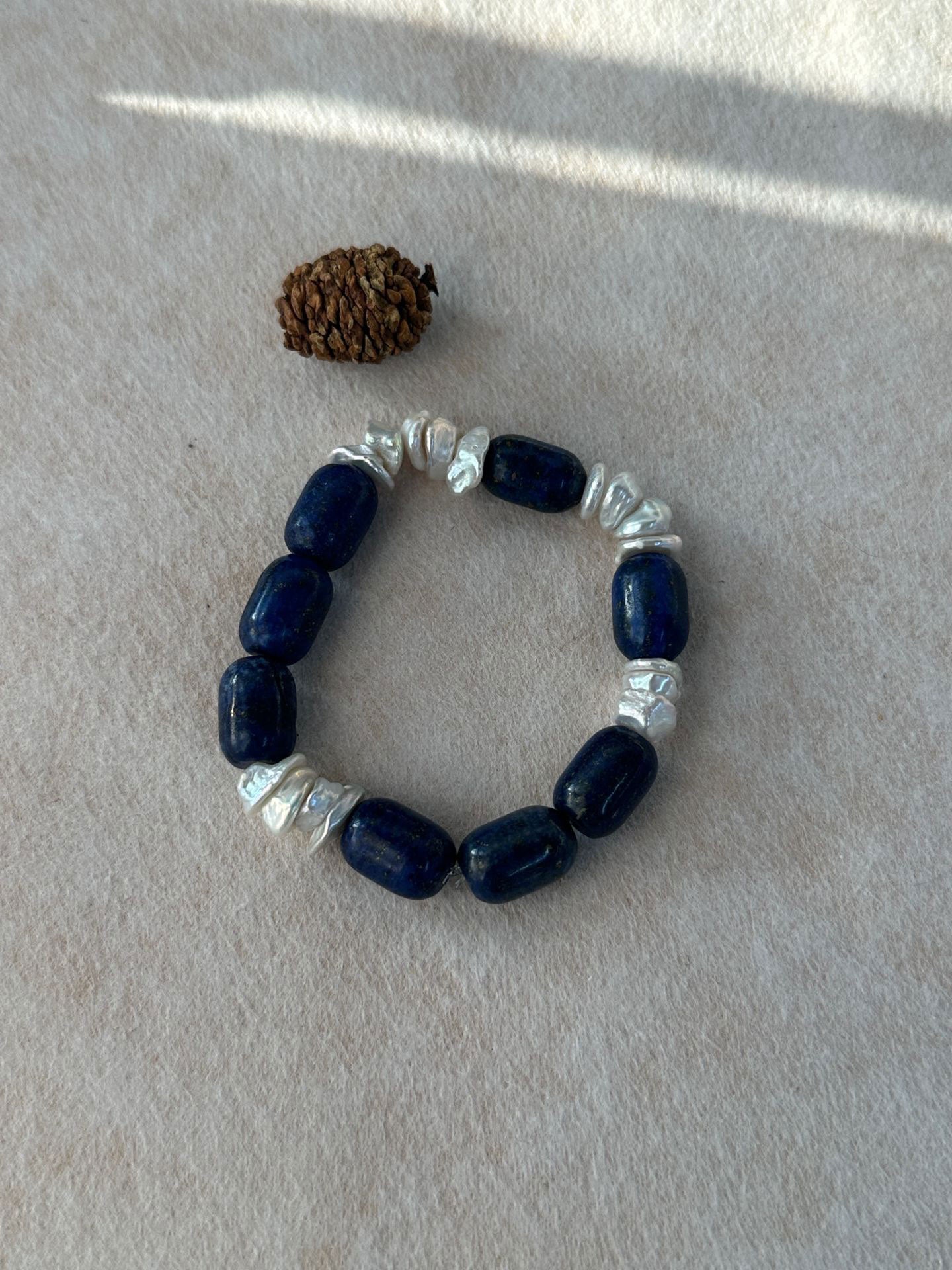Lapis Lazuli & Baroque Pearl Stretch Bracelet