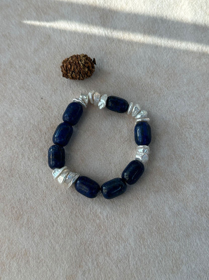 Lapis Lazuli & Baroque Pearl Stretch Bracelet