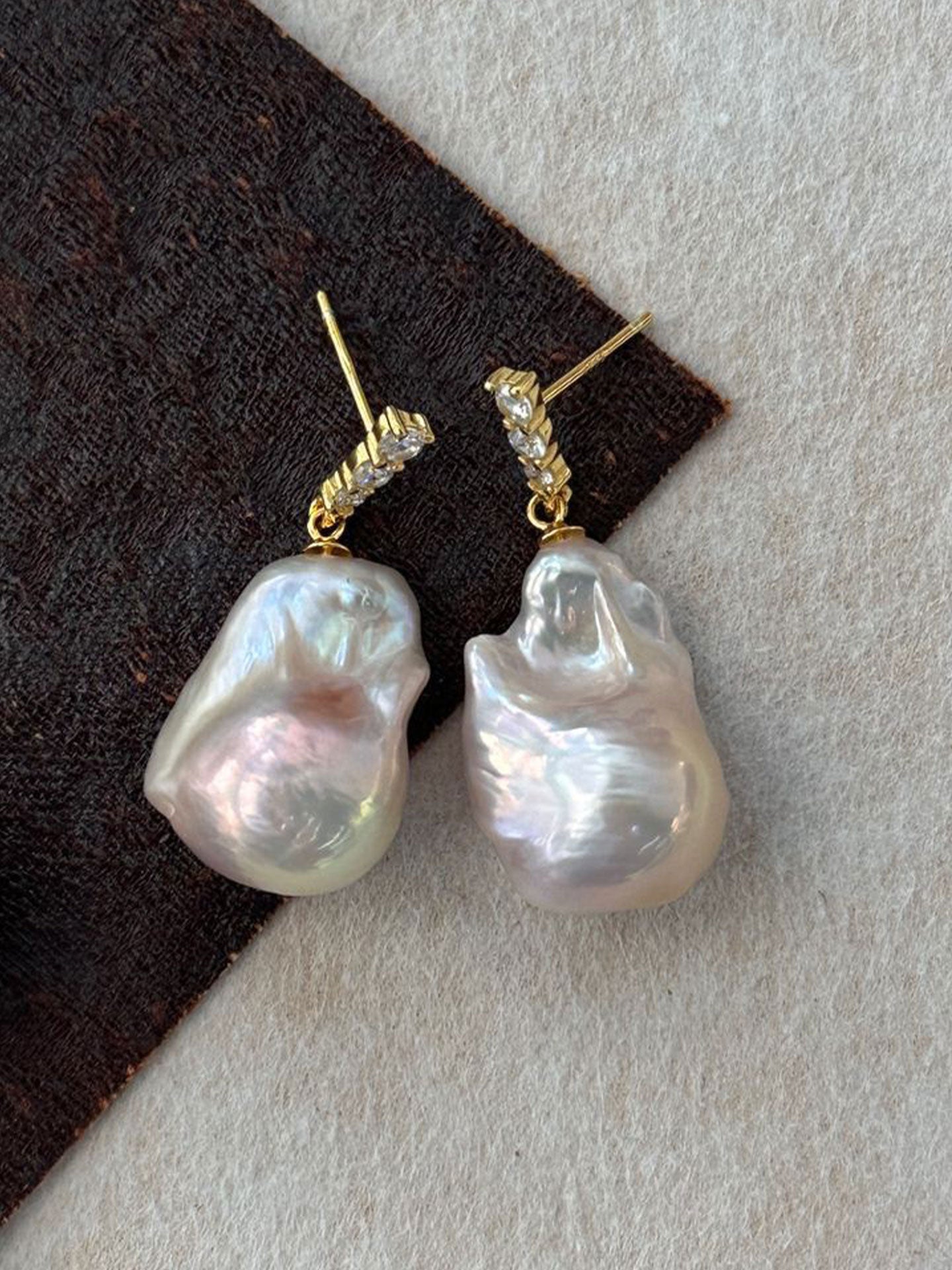 Triple CZ & Baroque Pearl Drop Earrings