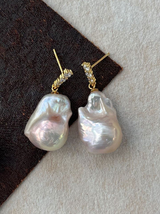 Triple CZ & Baroque Pearl Drop Earrings