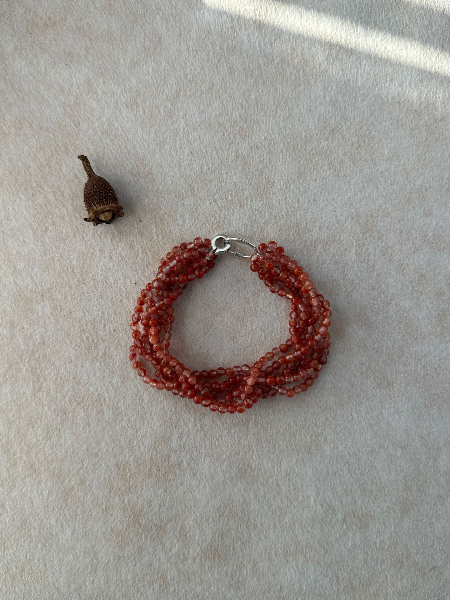 Natural South Red Agate Layered Woven Bracelet
