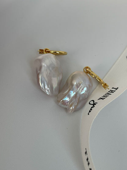 18K Gold-Plated Hoop Earrings with Detachable Baroque Pearl
