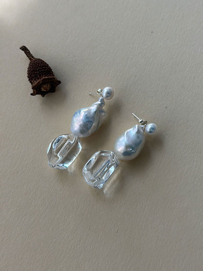Baroque Pearl & Clear Quartz Drop Earrings