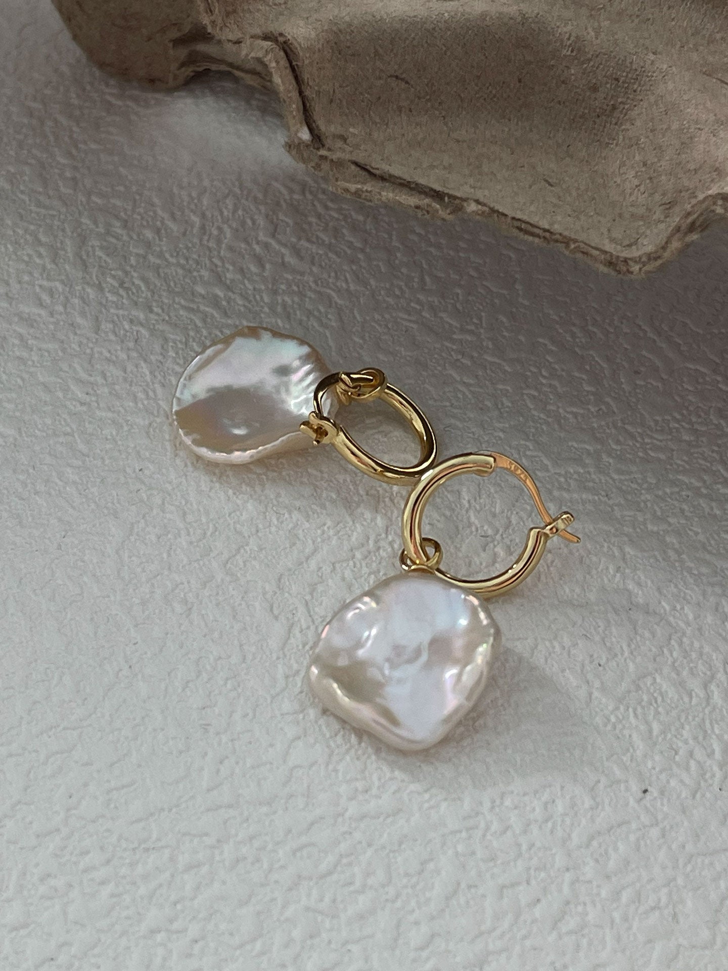 18K Gold-Plated Hoop Earrings with Detachable Petal Baroque Pearl
