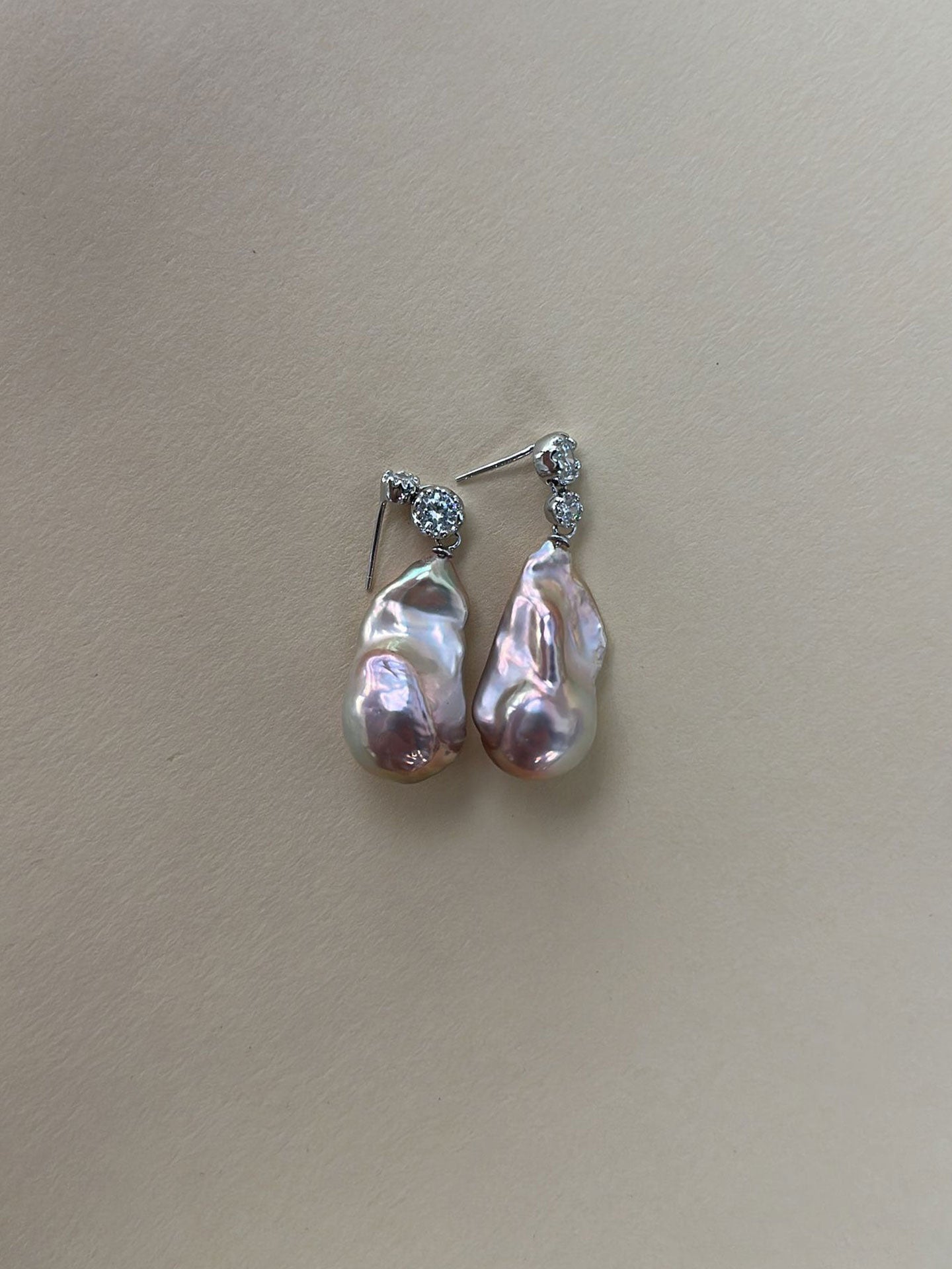 Mirror Baroque Pearl & Asymmetric CZ Drop Earrings