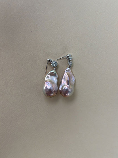 Mirror Baroque Pearl & Asymmetric CZ Drop Earrings