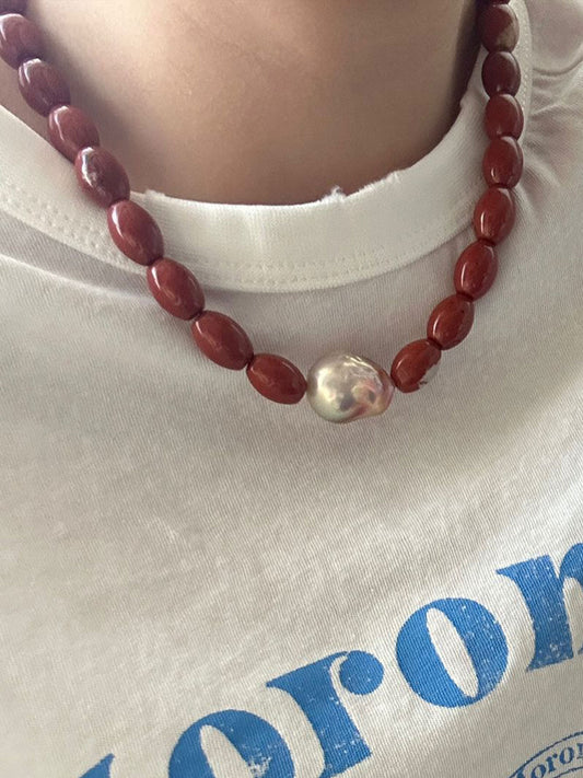 Baroque Pearl & Red Jasper Necklace
