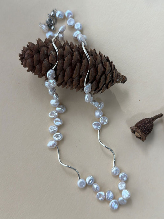 Baroque Pearl Wave Chain Necklace