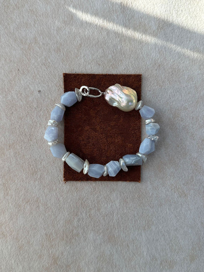 Baroque Pearl Featured Blue Lace Agate Bracelet