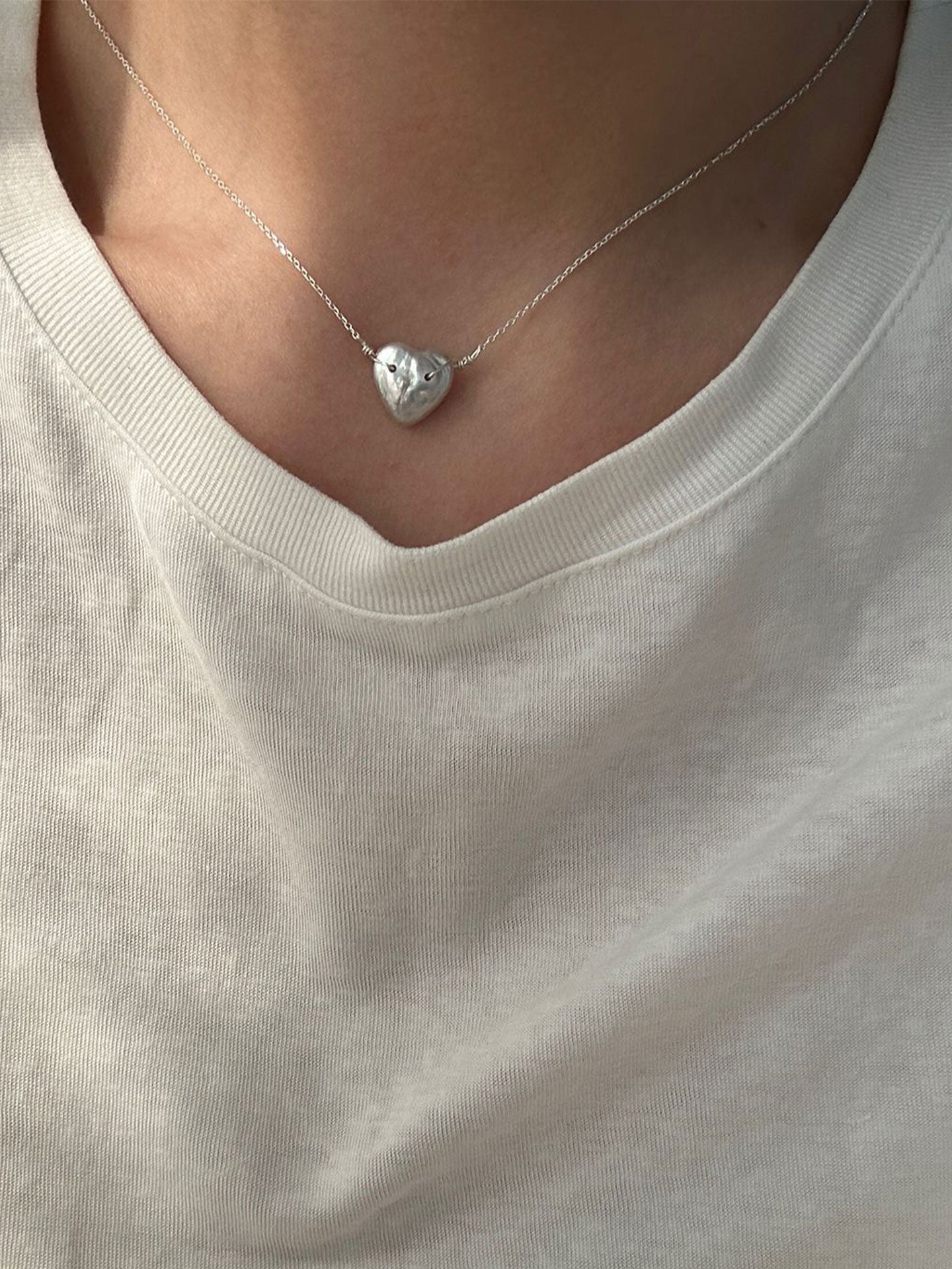 Silver-Blue Heart Baroque Pearl S925 Silver Necklace