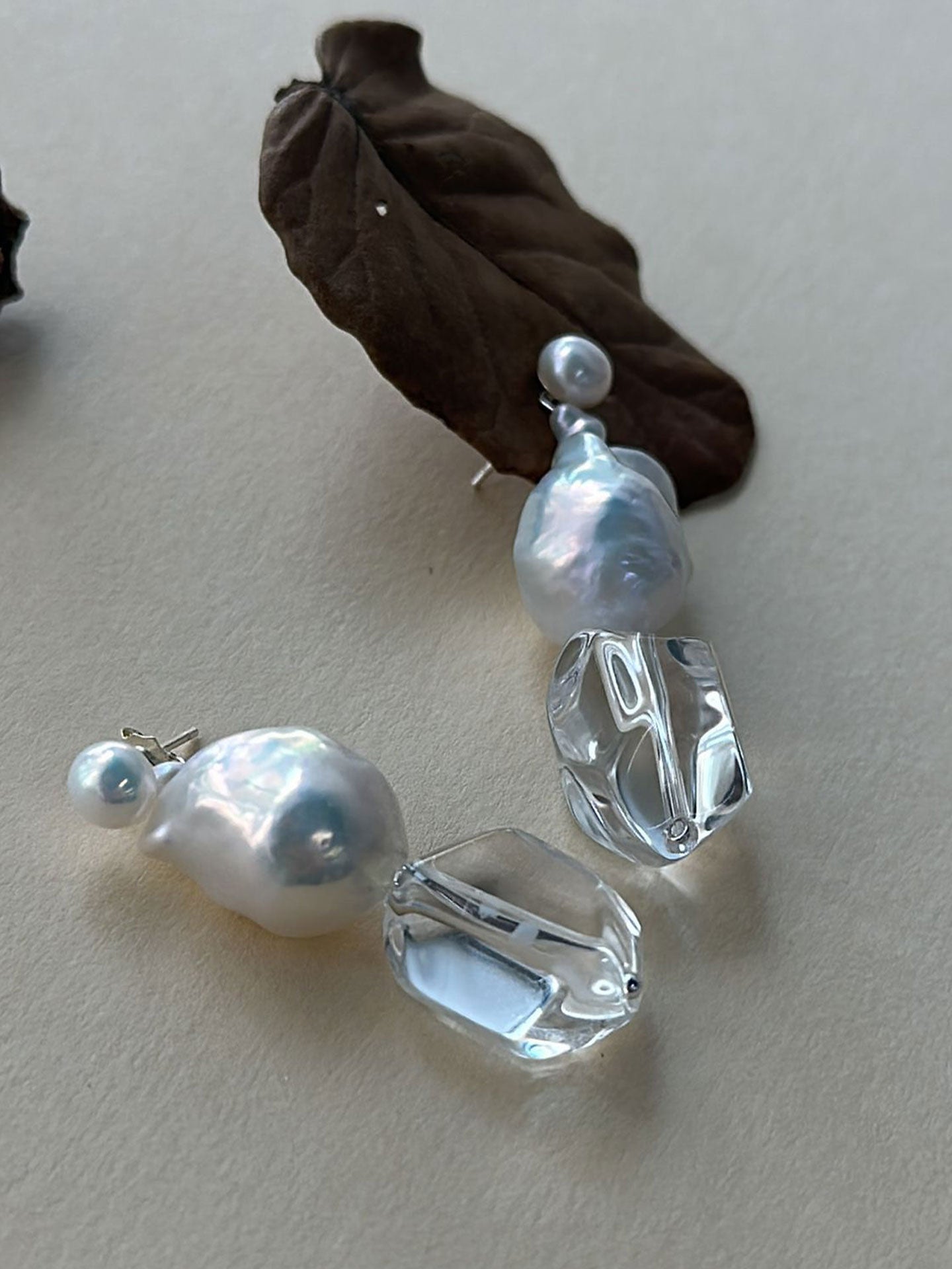 Baroque Pearl & Clear Quartz Drop Earrings