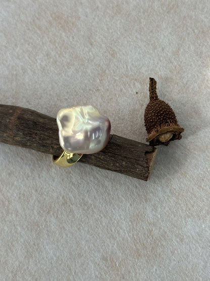 Baroque Pearl Wide Band Adjustable Ring