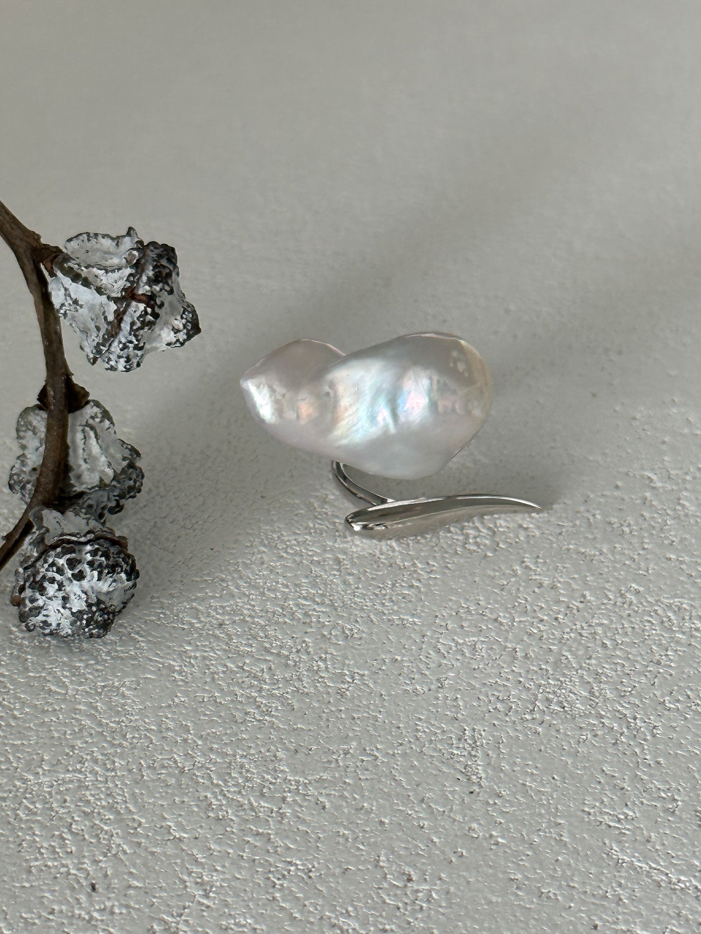 Large Baroque Pearl S925 Silver Split Open Ring