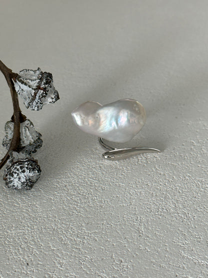 Large Baroque Pearl S925 Silver Split Open Ring
