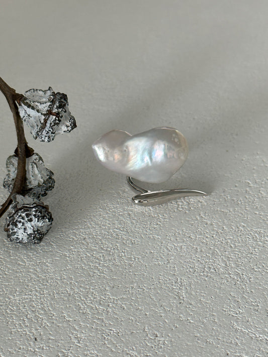 Large Baroque Pearl S925 Silver Split Open Ring