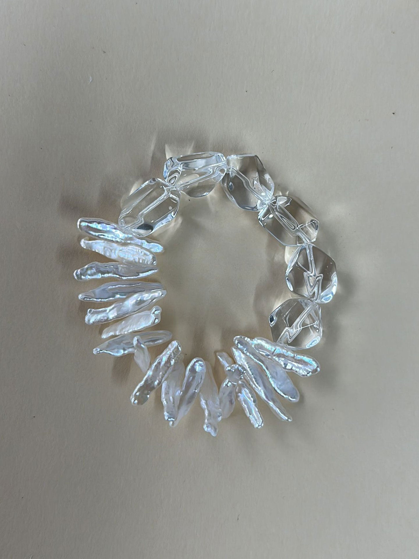 Wave & Ice — Clear Quartz & Baroque Pearl Bracelet