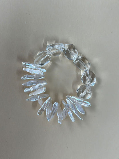 Wave & Ice — Clear Quartz & Baroque Pearl Bracelet
