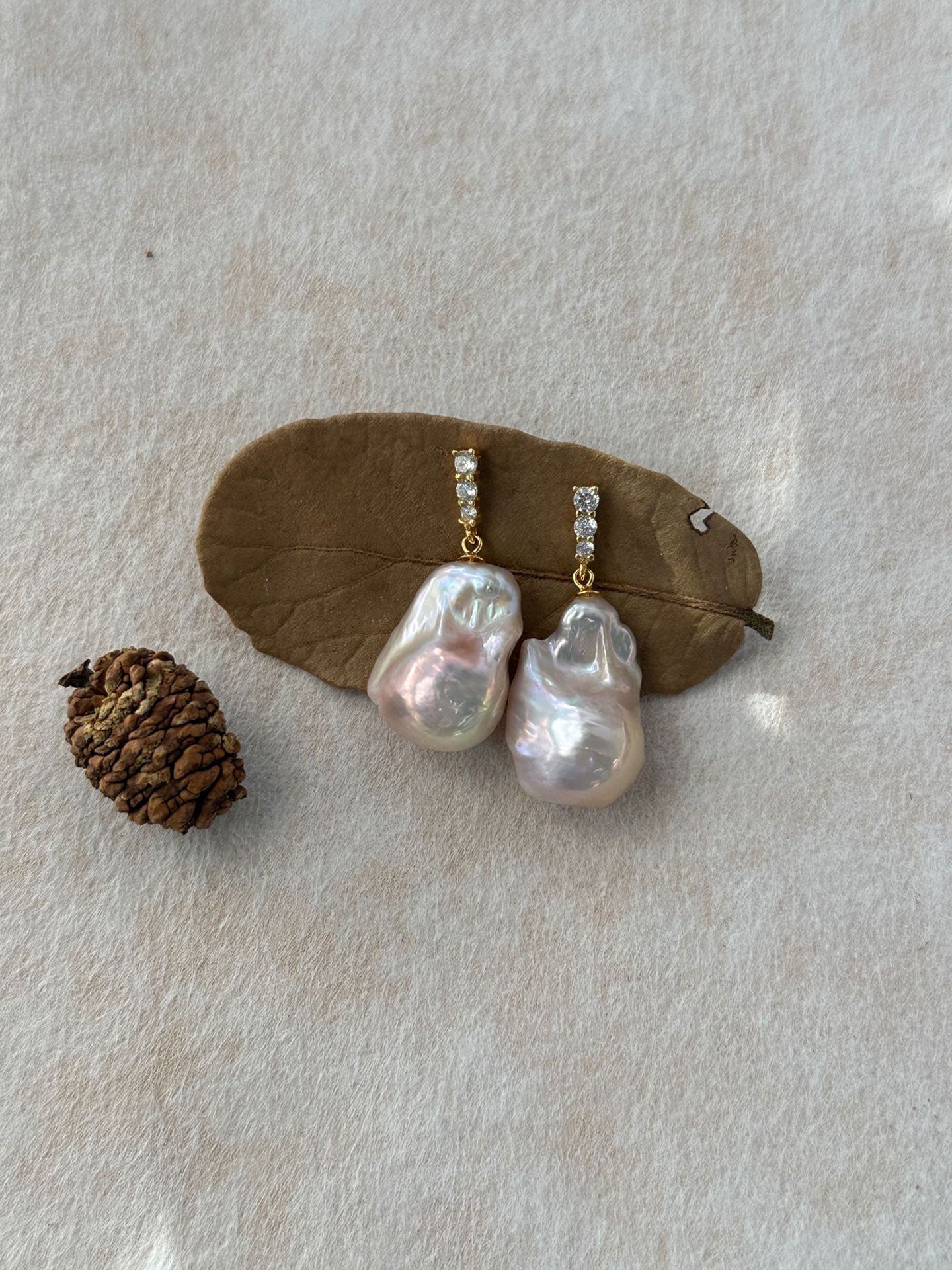 Triple CZ & Baroque Pearl Drop Earrings