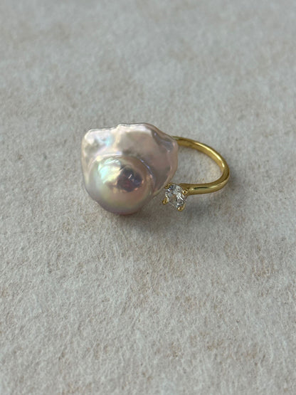 Scallop Baroque Pearl & Prong CZ Open Ring
