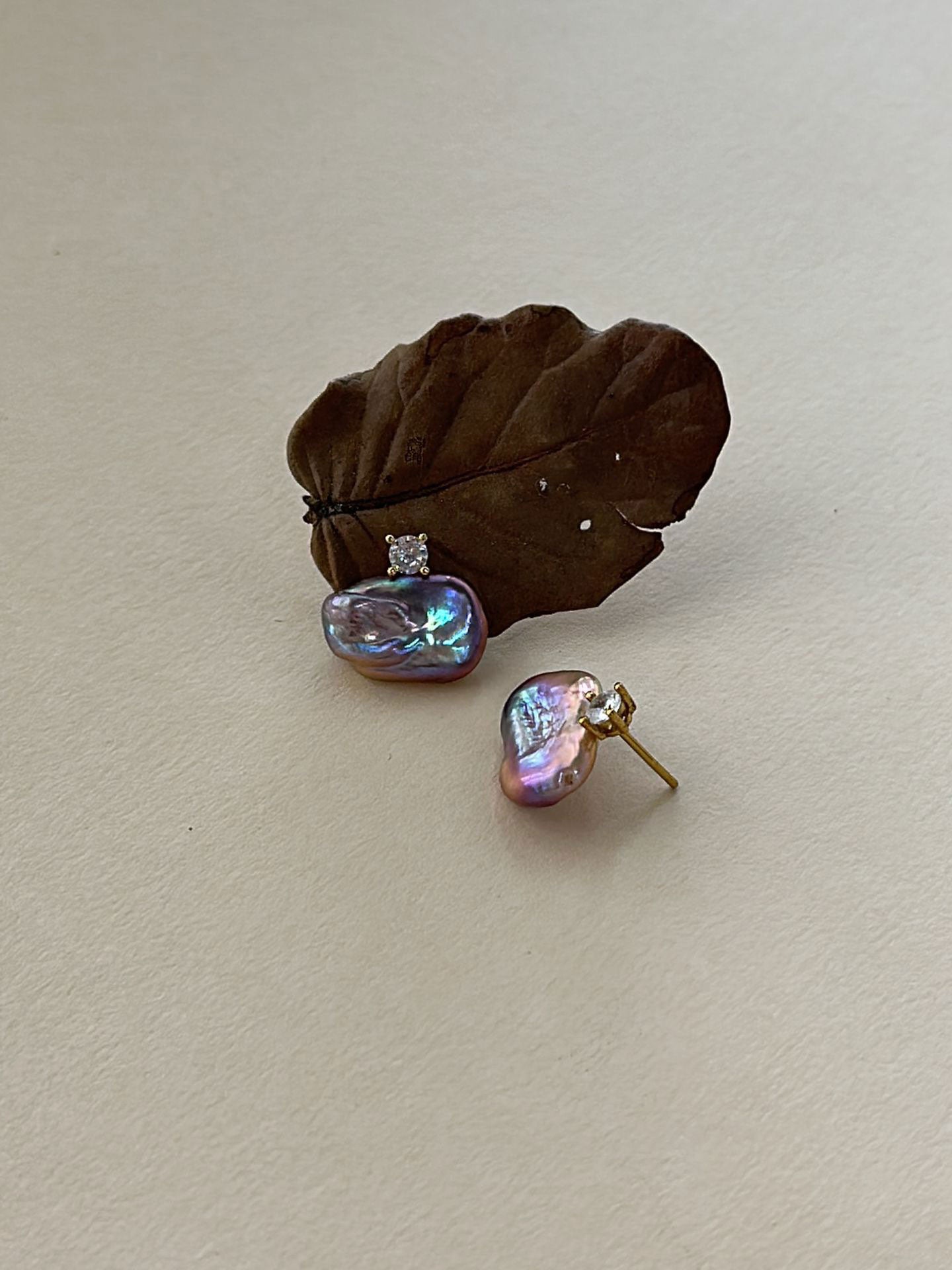 Princess Diana-Style Purple Baroque Pearl & CZ Drop Earrings