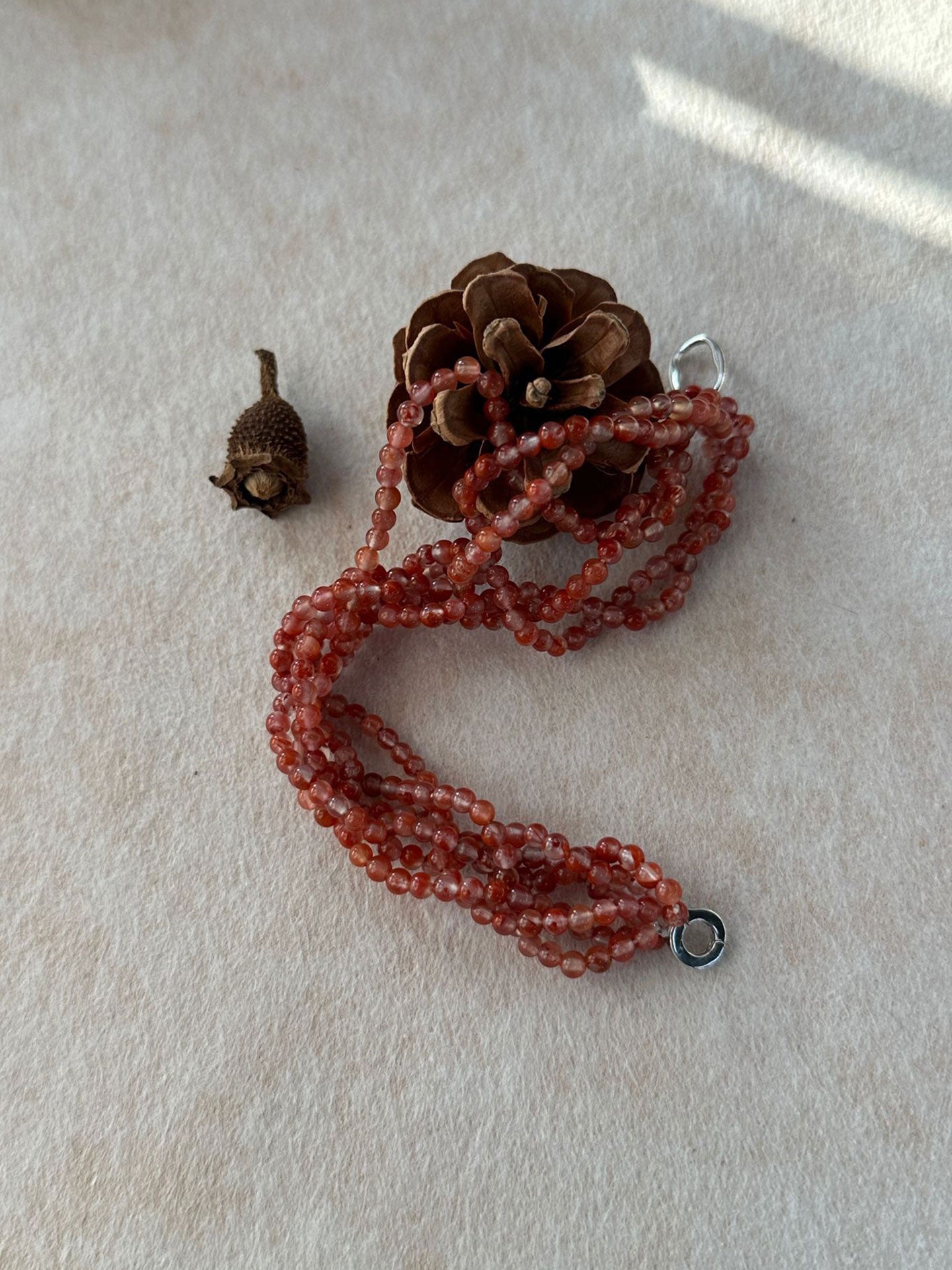 Natural South Red Agate Layered Woven Bracelet