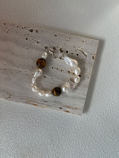 Tiger's Eye & Baroque Pearl Bracelet