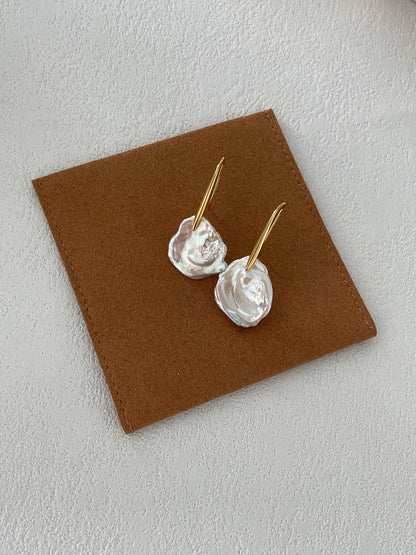 Petal Baroque Pearl Drop Earrings with 18K Gold-Plated Hook