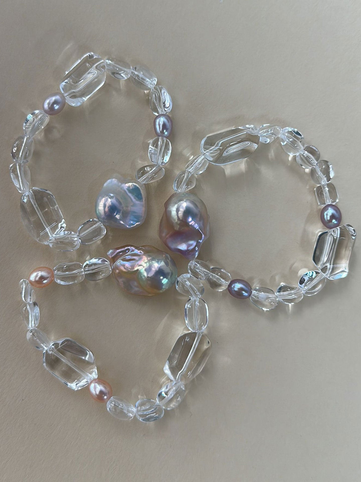 Irregular Clear Quartz & Baroque Pearl Stretch Bracelet