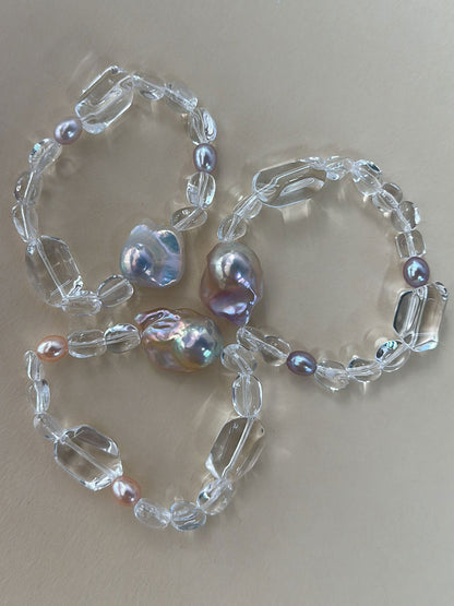 Irregular Clear Quartz & Baroque Pearl Stretch Bracelet