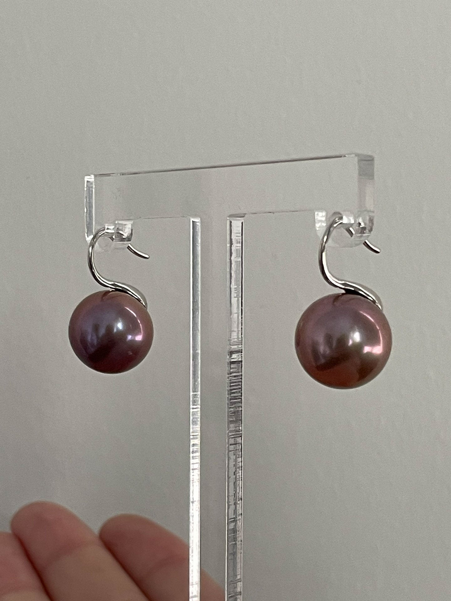 12mm Round Purple Edison Pearl Drop Earrings