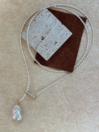 Keshi Pearl Chain Necklace with Baroque Drop