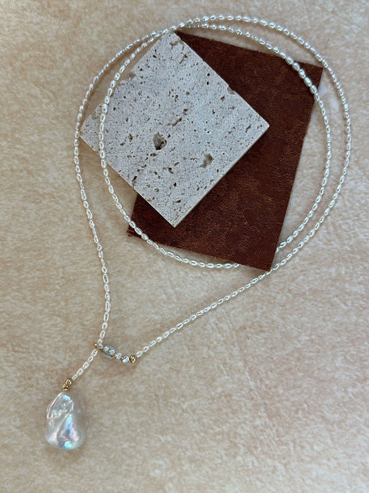 Keshi Pearl Chain Necklace with Baroque Drop