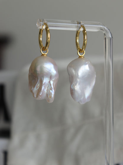 18K Gold-Plated Hoop Earrings with Detachable Baroque Pearl