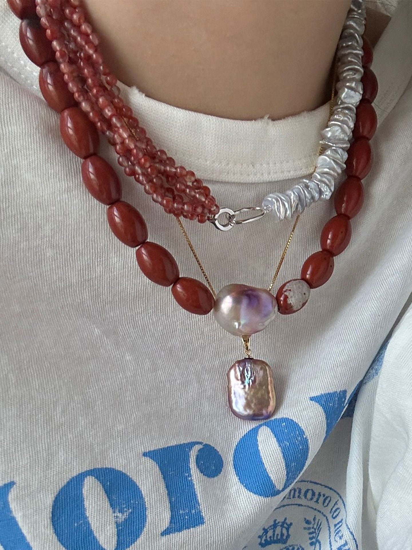 Baroque Pearl & Red Jasper Necklace