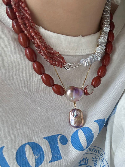 Baroque Pearl & Red Jasper Necklace