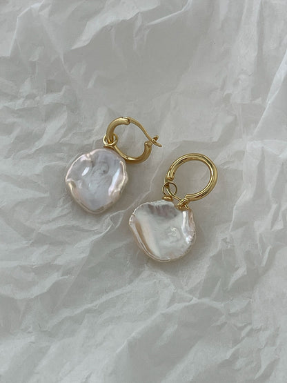 18K Gold-Plated Hoop Earrings with Detachable Petal Baroque Pearl