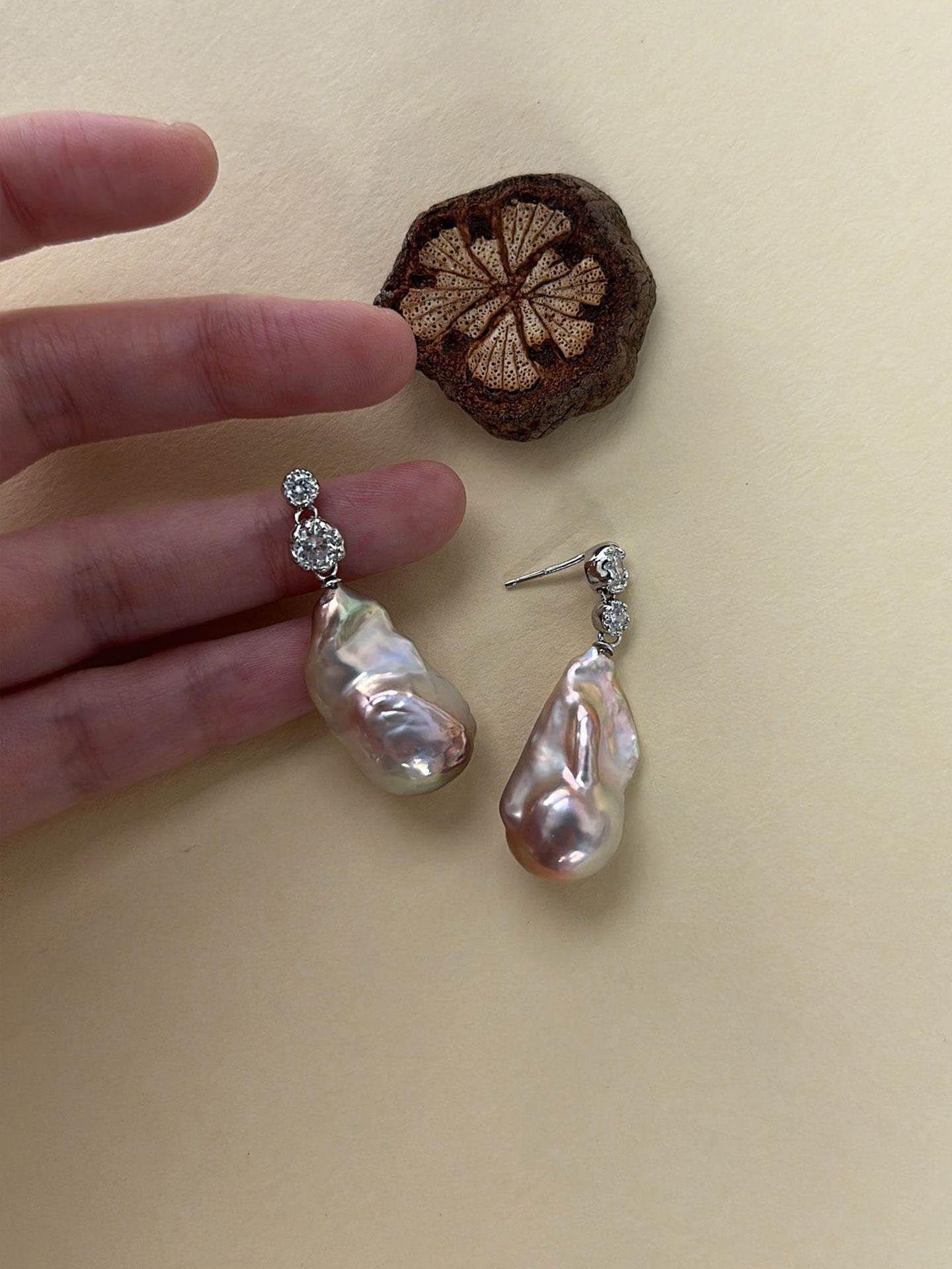 Mirror Baroque Pearl & Asymmetric CZ Drop Earrings