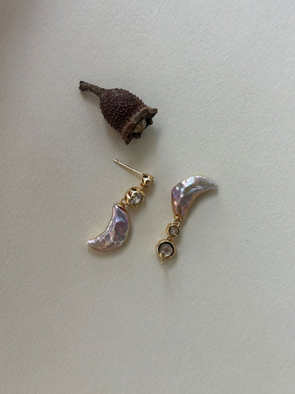 Asymmetric CZ Crescent Baroque Pearl Earrings