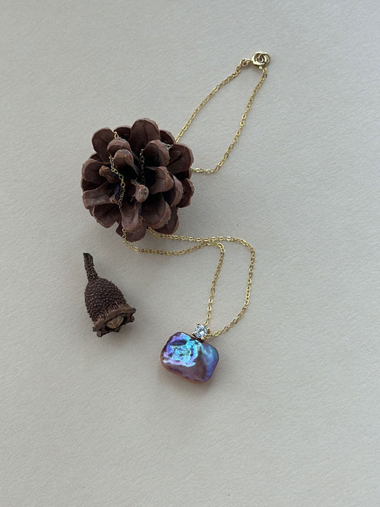 Princess Diana-Style Purple Baroque Pearl & CZ Necklace