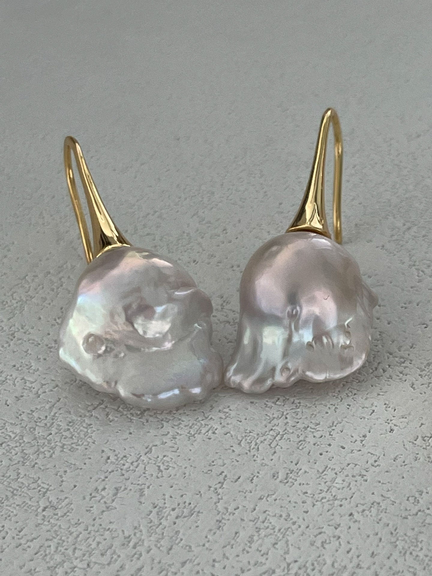 18K Gold-Plated Long Hook Earrings with Iridescent Baroque Pearl