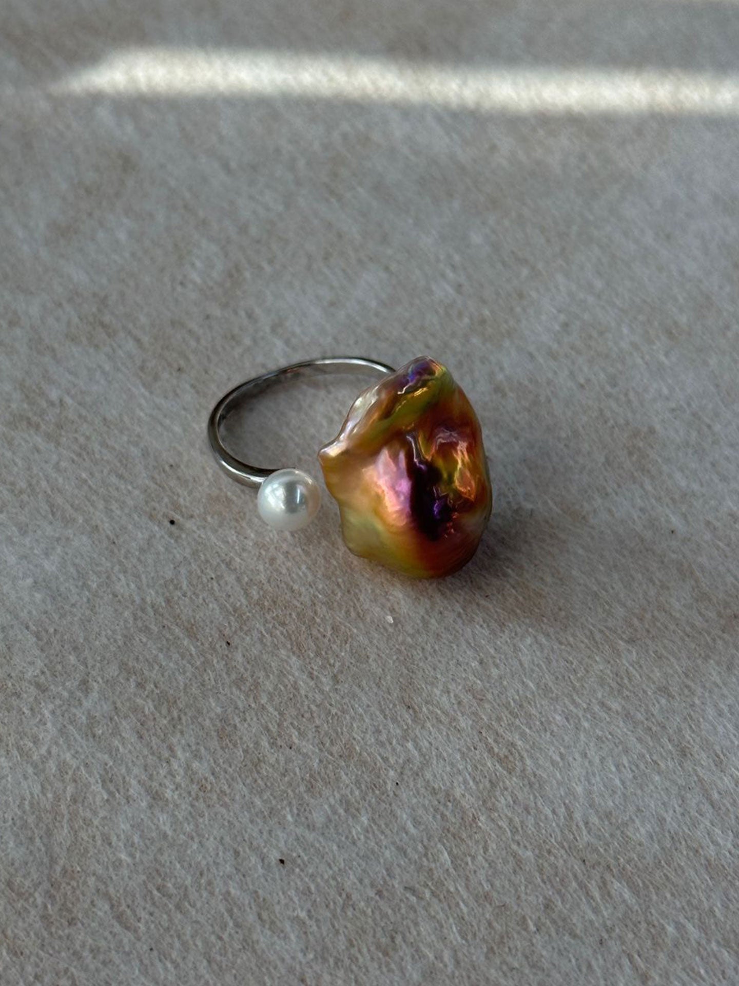 Baroque & Round Pearl S925 Silver Open Ring