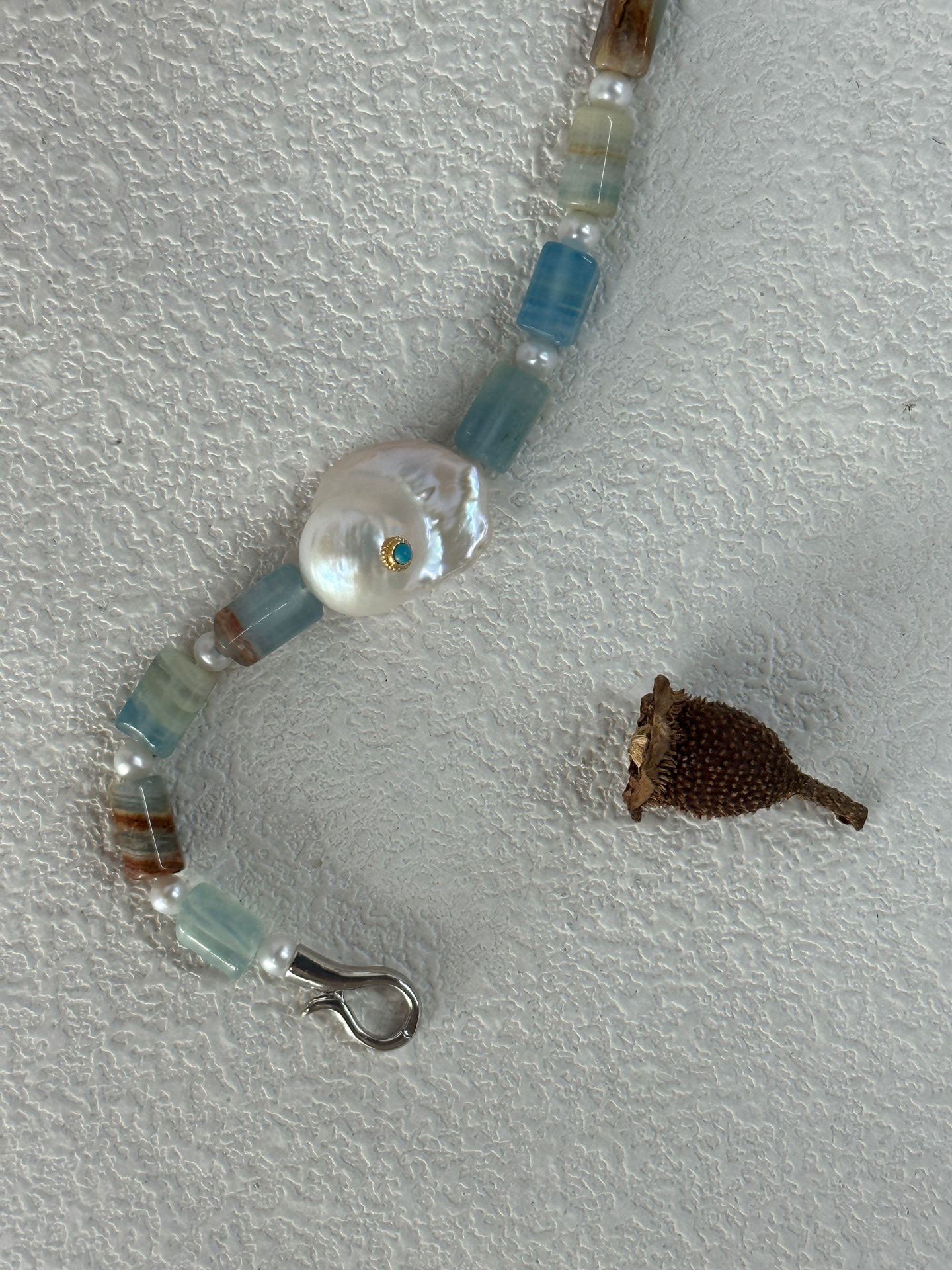 Turquoise Inlay Baroque Pearl & Calcite Bracelet