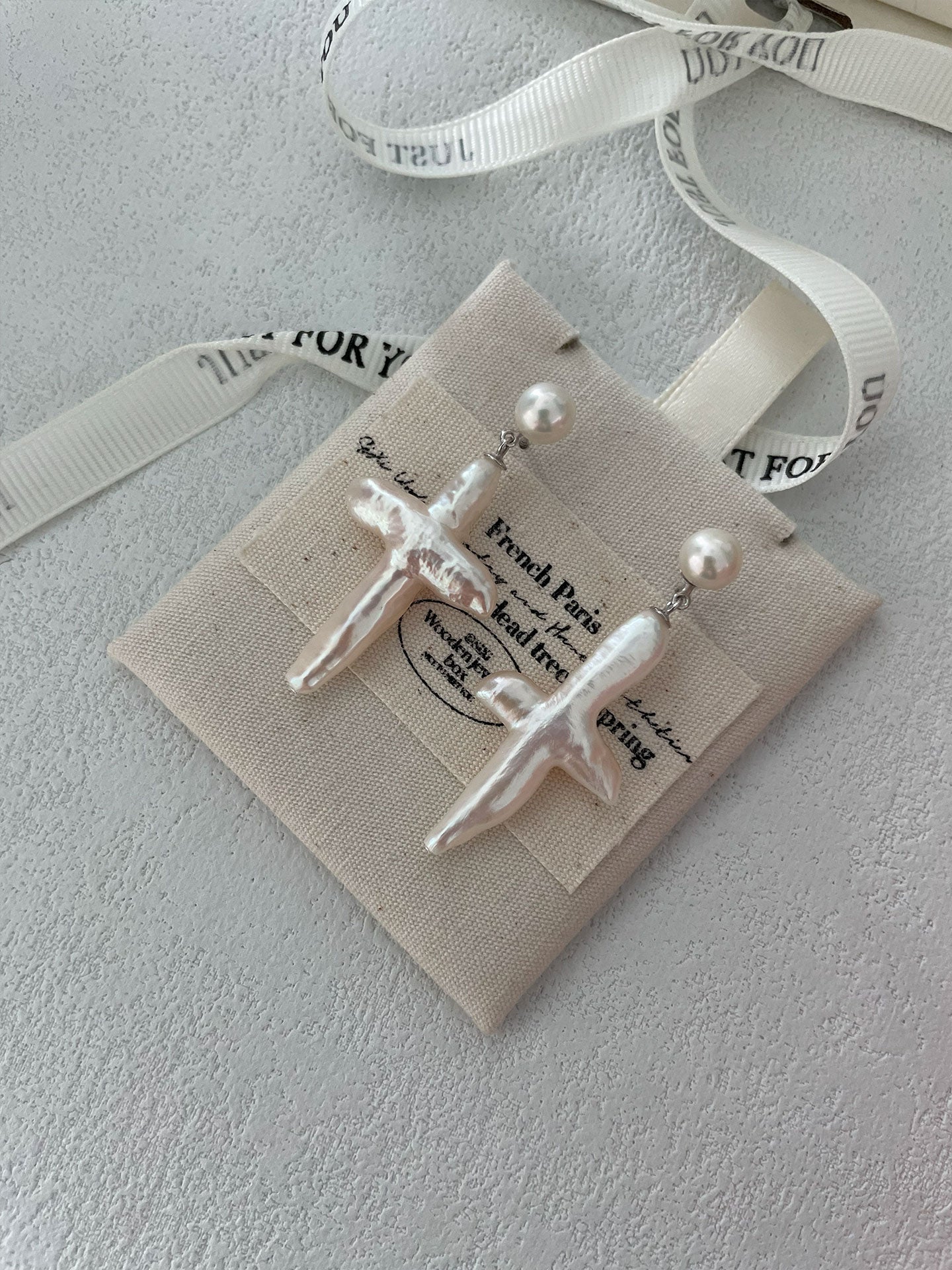 White Cross Baroque Drop Earrings